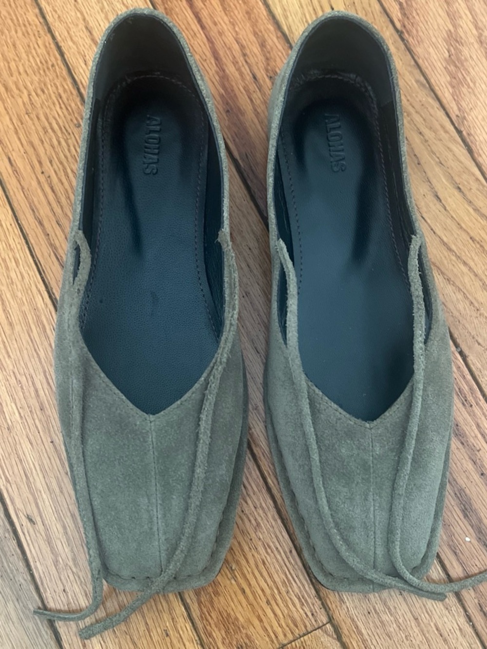 ALOHAS Taupe Suede Square-Toe Lace-Up Flats - Picture 4 of 4